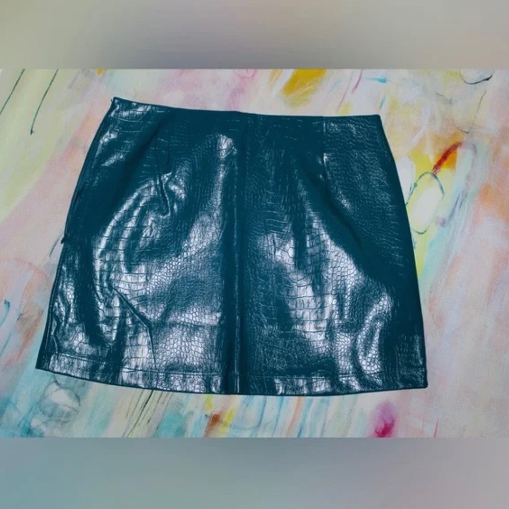 glam Teal Blue Snakeskin Mini Skirt